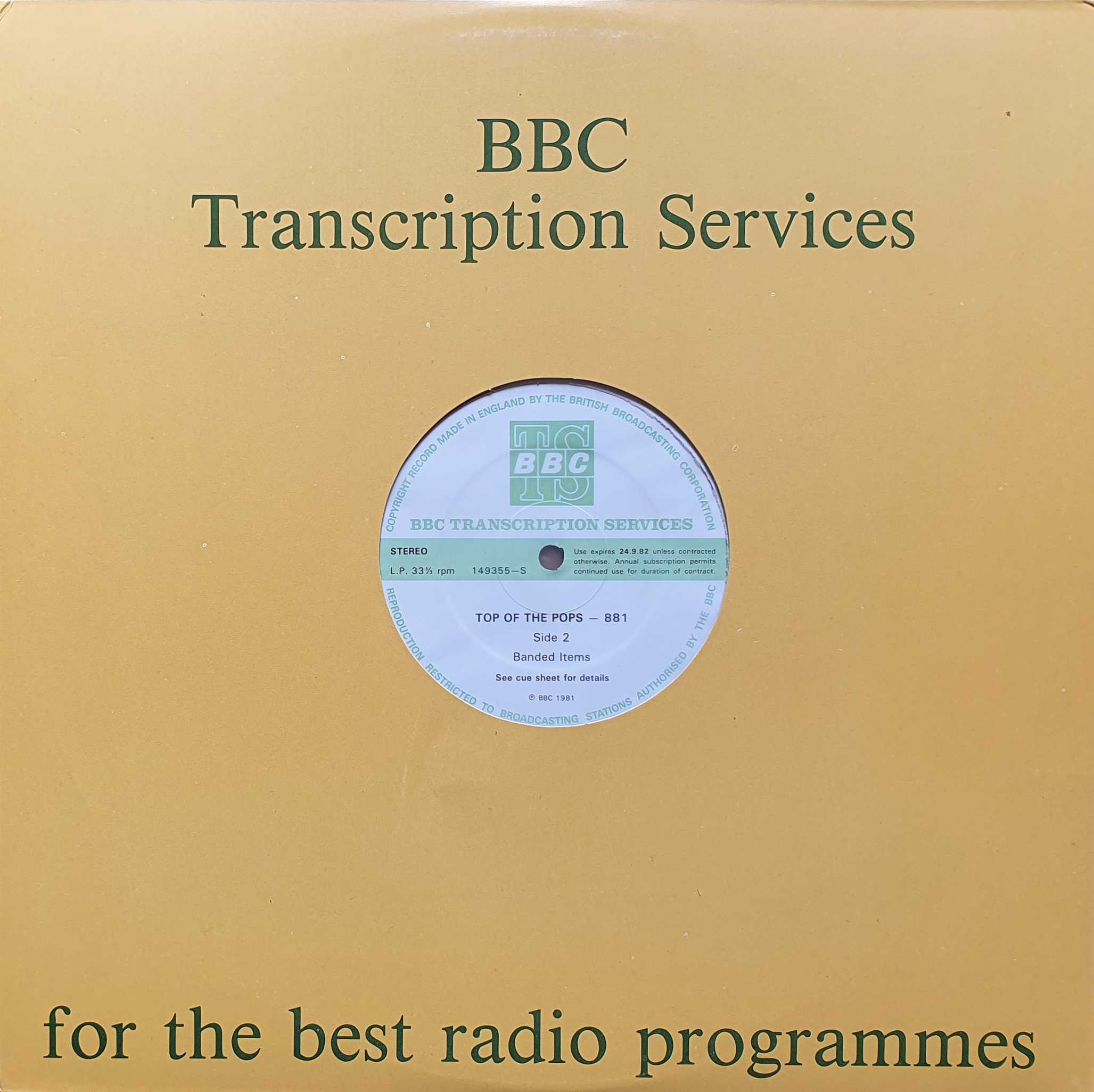 Picture of 149354 - S Top of the pops - 881 by artist Various from the BBC records and Tapes library